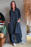 Arbi Needlecord Pop Over Shirt Dress Charcoal